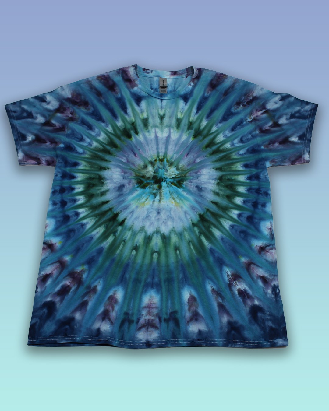Adult Large Blue and Teal Protractor Burst Ice Dyed Tie Dye Shirt